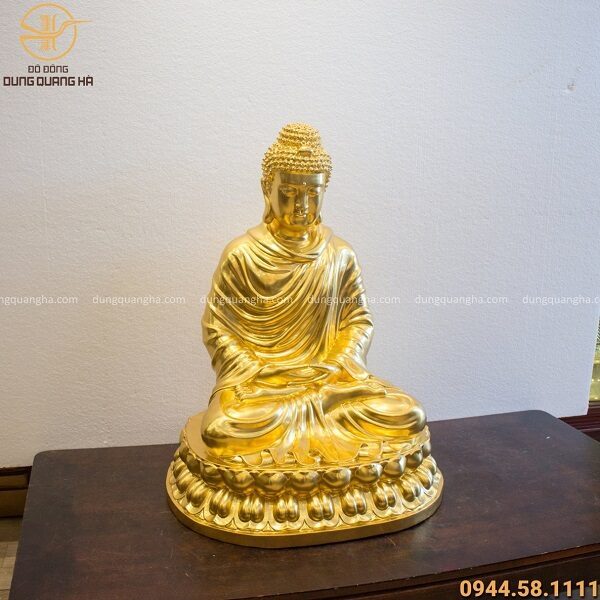 Tượng Phật Thích Ca bằng đồng đỏ dát vàng 9999 cao 70cm