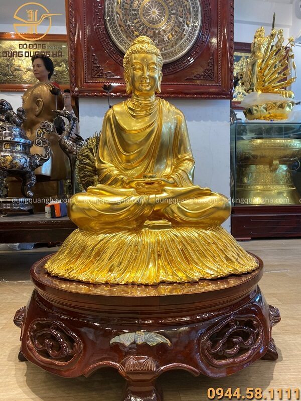 Tượng Phật Thích Ca cao 60cm bằng đồng thếp vàng 9999