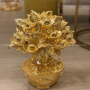 Cây tiền tài lộc đặt bàn thờ thần tài cao 35cm mạ vàng 24k