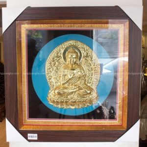 Tranh Phật Adida độc đáo bằng đồng vàng khung vuông 49cm
