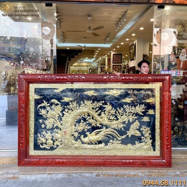Tranh Vinh Hoa Phú Quý mạ vàng 24k kích thước 2m56 x 1m55