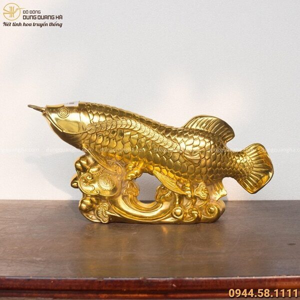 Tượng Cá Như Ý phong thủy bằng đồng mạ vàng kích thước 20x40cm