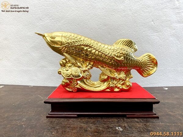 Tượng Cá Chép Như Ý phong thủy 20x40cm đồng vàng thếp vàng