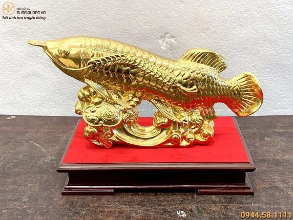 Tượng Cá Chép Như Ý phong thủy 20x40cm đồng vàng thếp vàng
