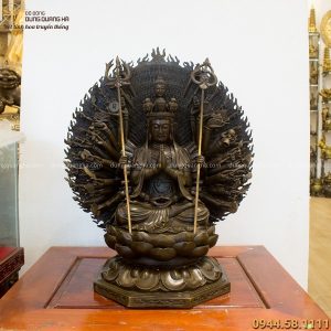 Tượng Phật Thiên Thủ Thiên Nhãn 60x52cm bằng đồng vàng hun