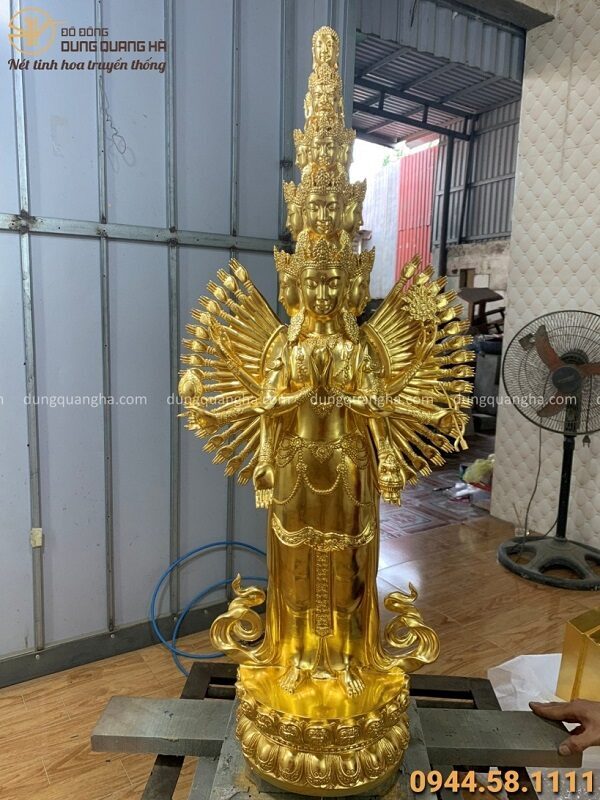 Tượng Phật Thiên Thủ Thiên Nhãn đứng cao 90cm thếp vàng 9999