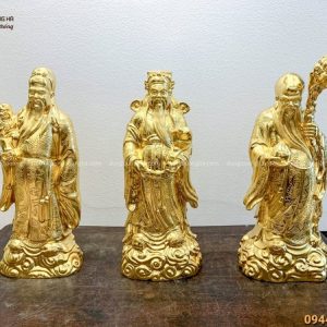 Bộ tượng Tam Đa Phúc Lộc Thọ bằng đồng dát vàng tinh xảo