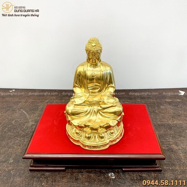 Tượng Phật A Di Đà bằng đồng cao 25cm thếp vàng tôn nghiêm