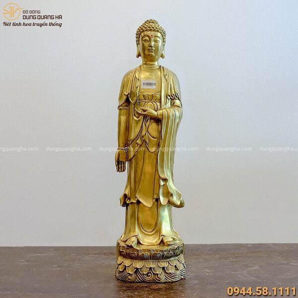 Tượng Phật Adida đứng bằng đồng vàng đẹp tôn nghiêm 62x16cm
