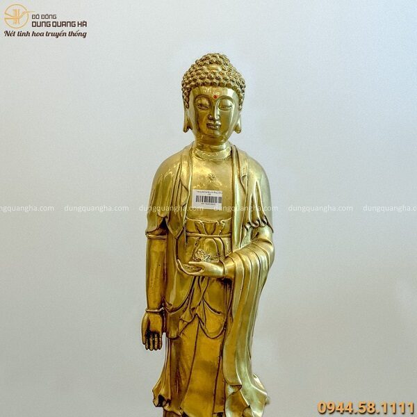 Tượng Phật Adida đứng bằng đồng vàng đẹp tôn nghiêm 62x16cm
