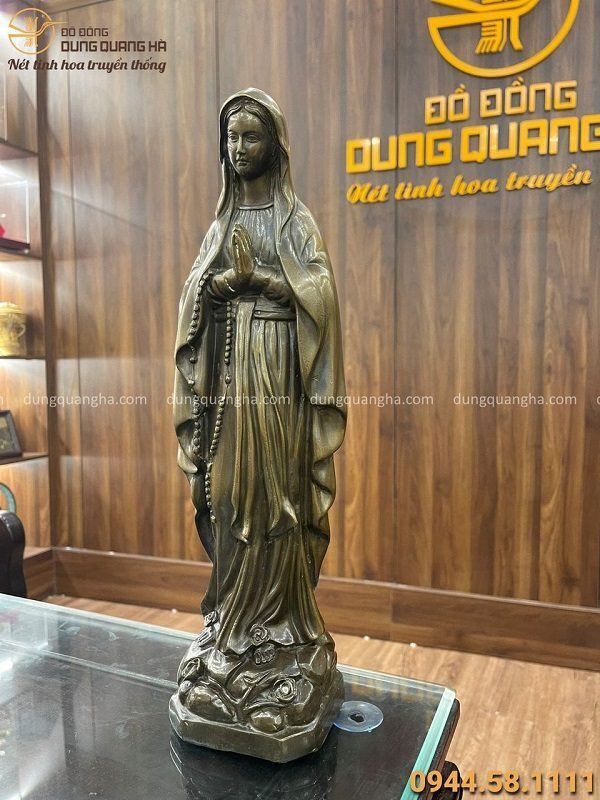 Tượng Đức Mẹ ban ơn bằng đồng vàng hun giả cổ cao 40 cm