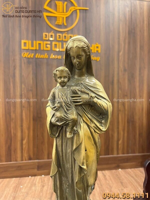Tượng Đức Mẹ Maria đẹp trang nghiêm bằng đồng vàng cao 40 cm