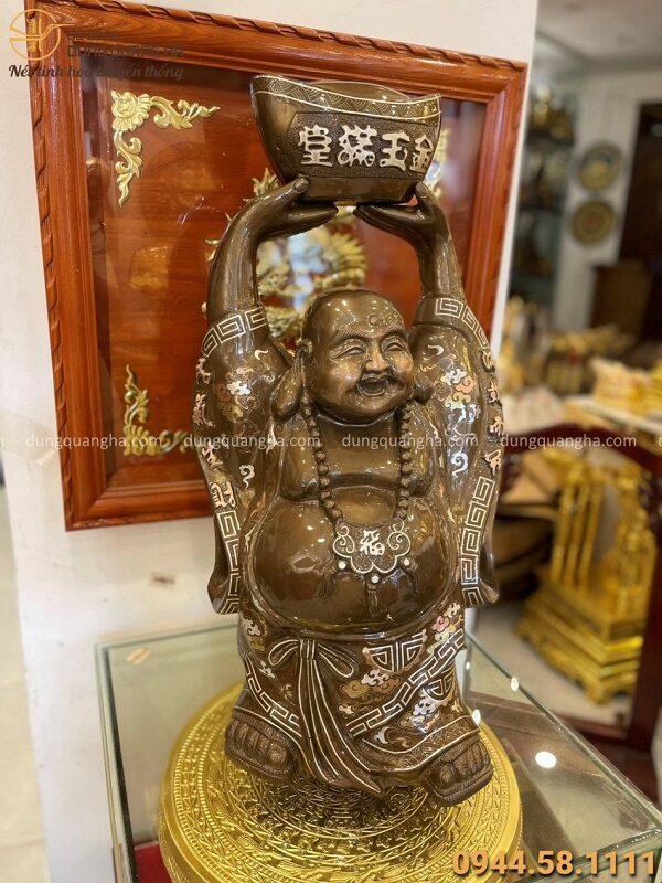 Tượng Phật Di Lặc đẹp bằng đồng đỏ khảm tam khí cao 70cm
