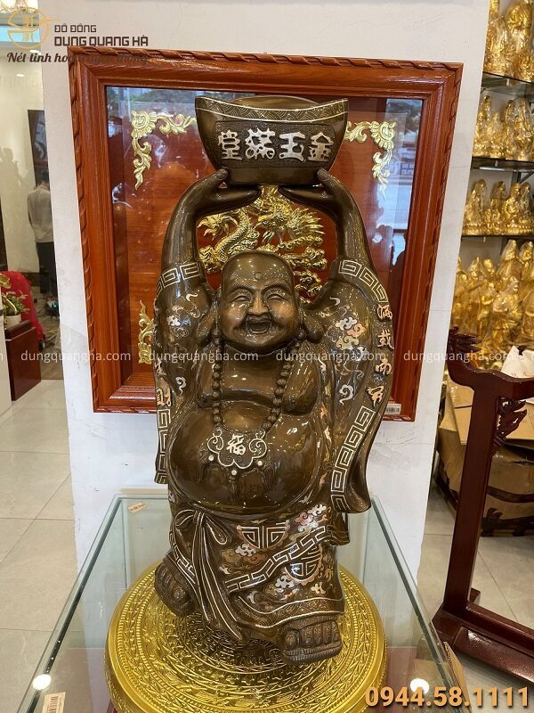 Tượng Phật Di Lặc đẹp bằng đồng đỏ khảm tam khí cao 70cm