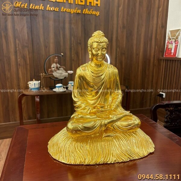 Tượng Phật Thích Ca ngồi trên rơm bằng đồng dát vàng cao 30cm