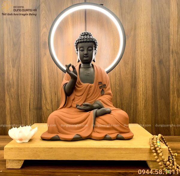 Tượng Phật A Di Đà Bằng Gốm Tử Sa Decor Có Đèn Led 45X35Cm - Đồ Đồng Dung  Quang Hà