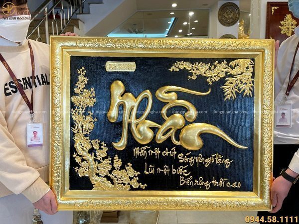 Tranh chữ Nhẫn thư pháp chữ tiếng Việt thếp vàng 88x68 cm
