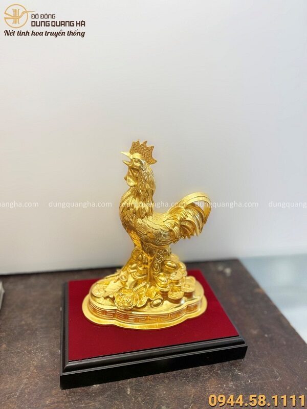 Tượng gà trống bằng đồng vàng catut thếp vàng 9999 cao 16cm