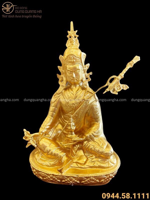 Tượng Phật Liên Hoa Sinh cao 20cm bằng đồng vàng dát vàng