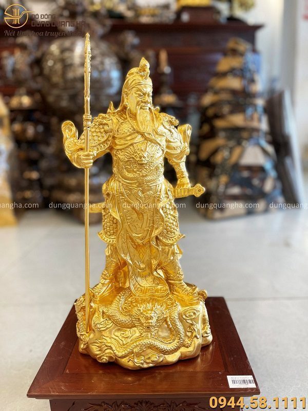 Tượng Quan Vân Trường cao 45cm bằng đồng vàng thếp vàng 9999