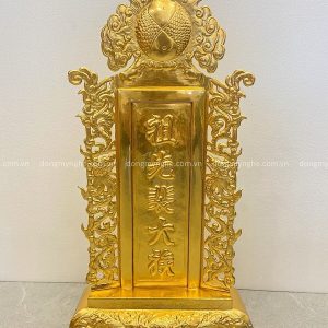 Bài vị thờ gia tiên bằng đồng vàng thếp vàng 60cm x 30cm