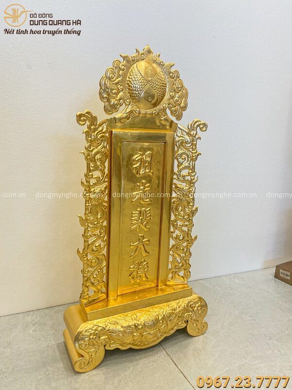 Bài vị thờ gia tiên bằng đồng vàng thếp vàng 60cm x 30cm