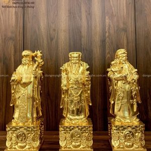 Bộ tượng Tam Đa đẹp bằng đồng vàng thếp vàng 9999 cao 40cm