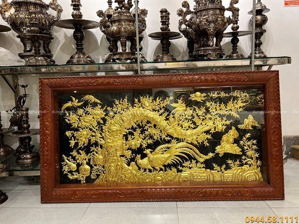 Tranh Vinh Hoa Phú Quý thếp vàng 9999 khung gỗ gụ 1m7 x 90cm