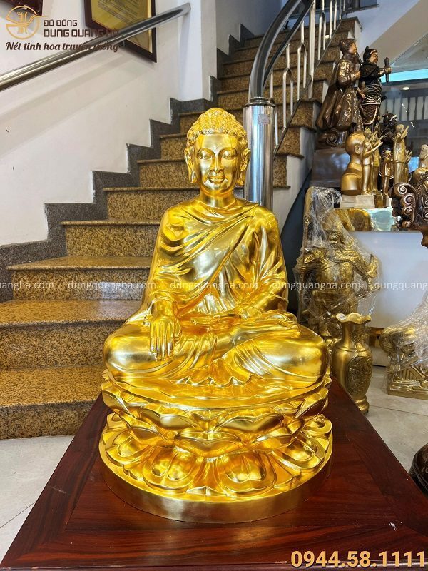 Tượng Phật Thích Ca bằng đồng đỏ thếp vàng 9999 cao 81cm