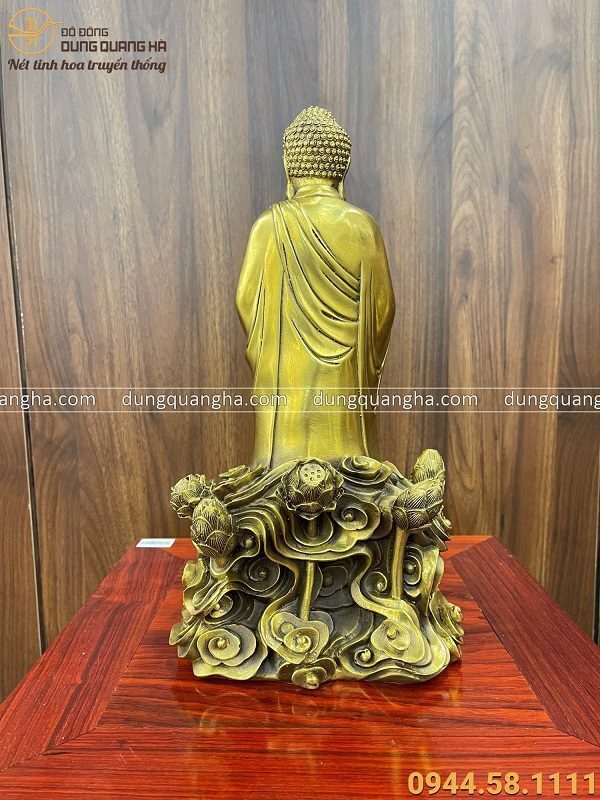 Tượng Phật A Di Đà bằng đồng vàng cưỡi mây 36x18x14cm nặng 4kg