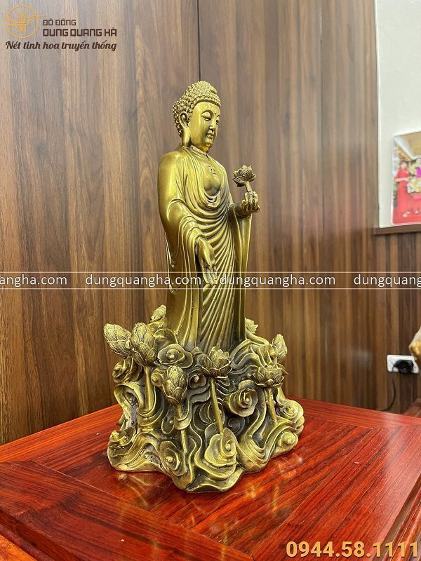 Tượng Phật A Di Đà bằng đồng vàng cưỡi mây 36x18x14cm nặng 4kg