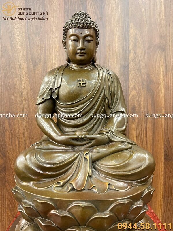 Tượng Phật A Di Đà ngồi Thiền bằng đồng giả cổ 50x30x28cm nặng 14kg