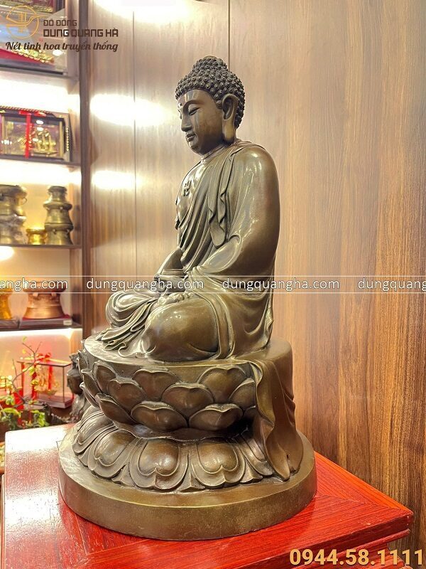 Tượng Phật A Di Đà ngồi Thiền bằng đồng giả cổ 50x30x28cm nặng 14kg