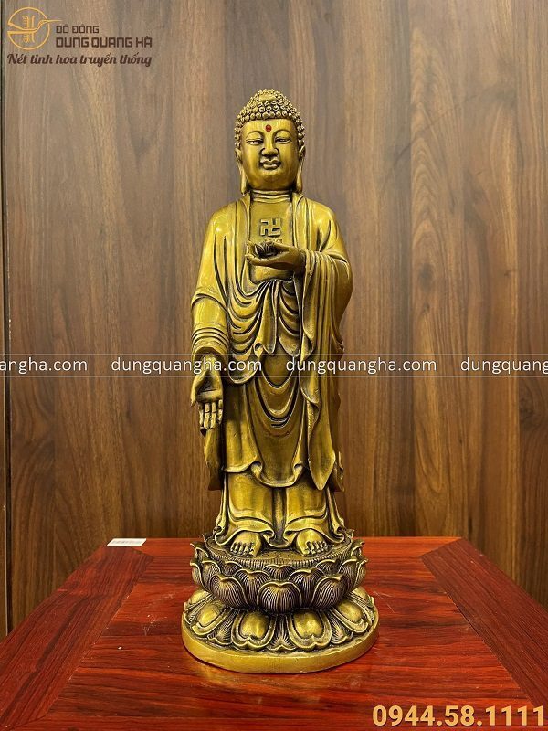 Tượng Phật Di Đà bằng đồng vàng kích thước 36x13x13cm nặng 2,5kg