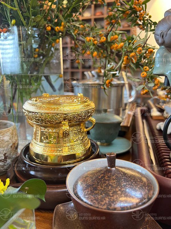 Giao quả trống đường kính 12cm mạ vàng phòng trà Việt Tú