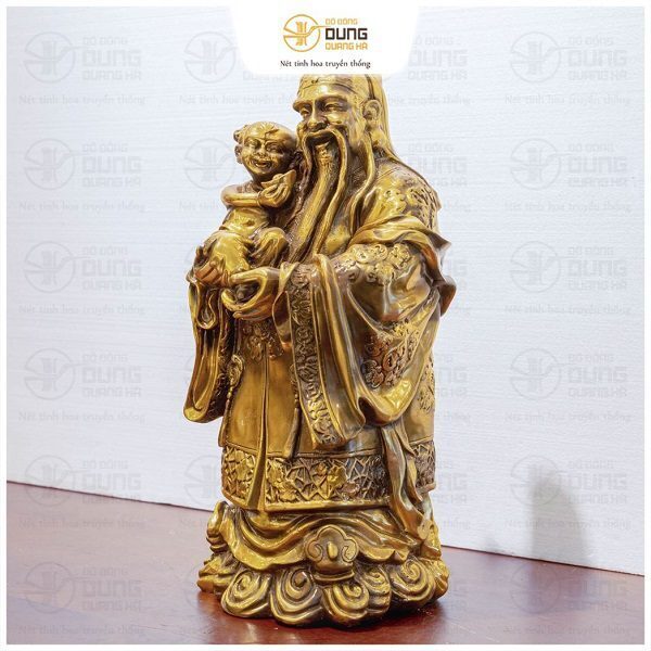 Bộ tượng Tam đa đẹp để bàn bằng đồng vàng cao 45cm - ngang 20cm