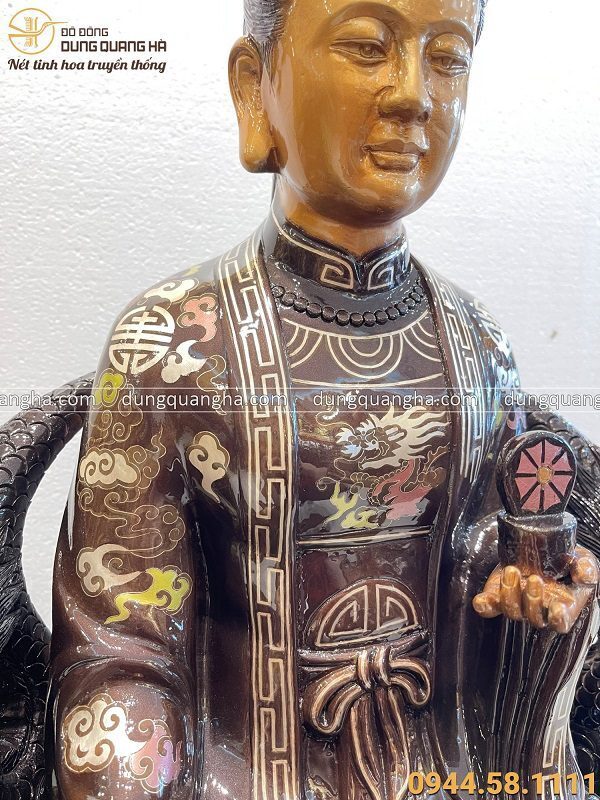 Tượng Mẫu Cửu Trùng Thiên ngồi ngai bằng đồng đỏ khảm tam khí kỹ cao 81cm