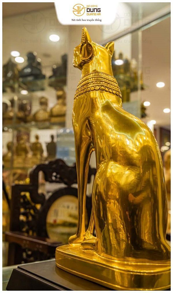 Tượng mèo phong thủy Ai Cập bằng đồng dát vàng 9999