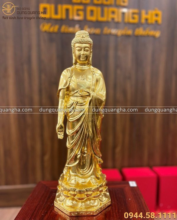 Tượng Phật Adida tiếp dẫn bằng đồng vàng dát vàng cao 52cm