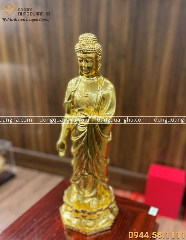 Tượng Phật Adida tiếp dẫn bằng đồng vàng dát vàng cao 52cm