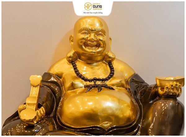Tượng Phật Di Lặc để bàn làm việc bằng đồng đỏ dát vàng