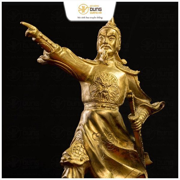 Tượng Trần Quốc Tuấn đứng chỉ tay cao 25cm bằng đồng vàng catut