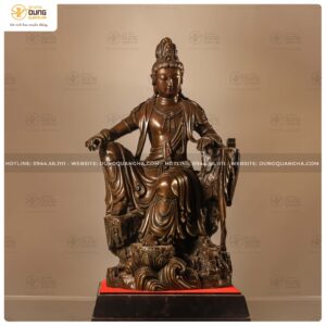 Tượng Phật Quan Âm tự tại bằng đồng hun nâu cao 45cm