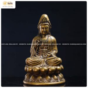 Tượng Đức Phật Quan Âm đồng vàng giả cổ cao 42cm