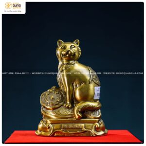 Tượng mèo Như Ý bằng đồng vàng kích thước 17x14cm