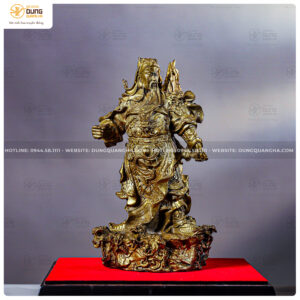 Tượng Quan Công đứng trên bệ rồng bằng đồng vàng cao 25cm