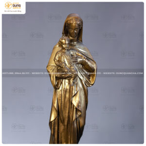 Tượng Đức mẹ Maria bế Chúa hài đồng bằng đồng vàng cao 40cm