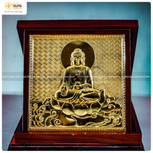 Tranh Phật A Di Đà bằng đồng mạ vàng tĩnh điện kích thước 23x23cm
