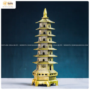 Mô hình tháp Văn Xương đồng vàng hun cao 32cm - ngang 10cm