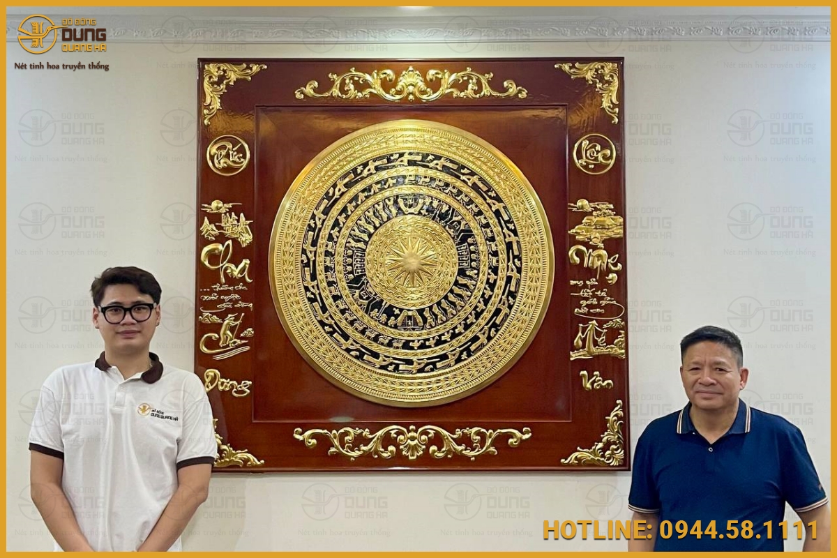Bàn giao lắp đặt mặt trống 90 đồng đỏ khung 1m27x1m33 dát vàng tại Vũ Hữu, Thanh Xuân, Hà Nội